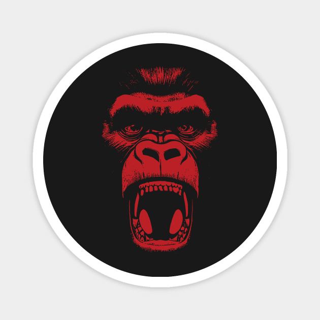 Angry Gorilla Yelling Silverback Gorilla with Mouth Wide Open showing Teeth Red Version Magnet by pelagio